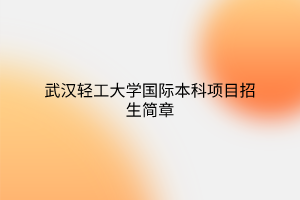 武漢輕工大學國際本科項目招生簡章