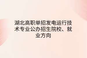 湖北高職單招發(fā)電運(yùn)行技術(shù)專業(yè)公辦招生院校、就業(yè)方向
