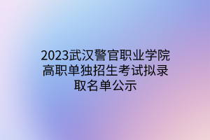 2023武漢警官職業(yè)學(xué)院高職單獨招生考試擬錄取名單公示