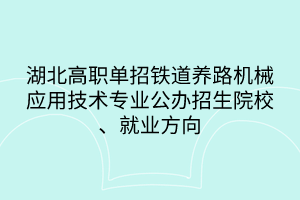 湖北高職單招鐵道養(yǎng)路機(jī)械應(yīng)用技術(shù)專業(yè)公辦招生院校、就業(yè)方向