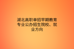 湖北高職單招早期教育專業(yè)公辦招生院校、就業(yè)方向