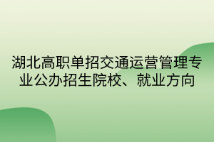 湖北高職單招交通運(yùn)營管理專業(yè)公辦招生院校、就業(yè)方向