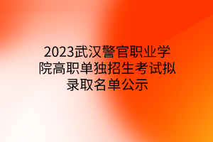 2023武漢警官職業(yè)學院高職單獨招生考試擬錄取名單公示