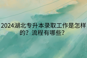 2024湖北專升本錄取工作是怎樣的？流程有哪些？