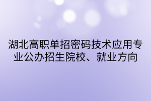 湖北高職單招密碼技術(shù)應(yīng)用專(zhuān)業(yè)公辦招生院校、就業(yè)方向