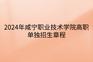 2024年咸寧職業(yè)技術(shù)學院高職單獨招生章程