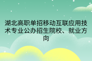 湖北高職單招移動互聯(lián)應用技術專業(yè)公辦招生院校、就業(yè)方向