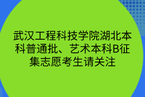 武漢工程科技學(xué)院湖北本科普通批、藝術(shù)本科B征集志愿考生請(qǐng)關(guān)注
