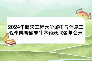 2024年武漢工程大學(xué)郵電與信息工程學(xué)院普通專(zhuān)升本預(yù)錄取名單公示