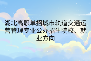 湖北高職單招城市軌道交通運(yùn)營管理專業(yè)公辦招生院校、就業(yè)方向
