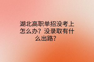湖北高職單招沒考上怎么辦？沒錄取有什么出路？
