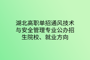 湖北高職單招通風(fēng)技術(shù)與安全管理專(zhuān)業(yè)公辦招生院校、就業(yè)方向