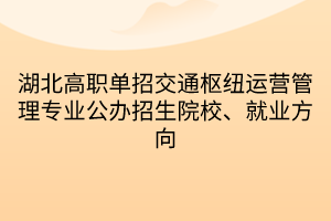 湖北高職單招交通樞紐運(yùn)營管理專業(yè)公辦招生院校、就業(yè)方向