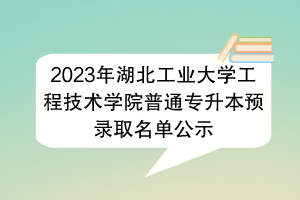 2023年湖北工業(yè)大學工程技術學院普通專升本預錄取名單公示