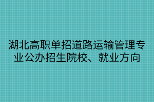 湖北高職單招道路運(yùn)輸管理專業(yè)公辦招生院校、就業(yè)方向