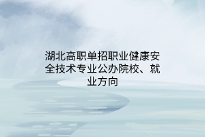 湖北高職單招職業(yè)健康安全技術(shù)專(zhuān)業(yè)公辦院校、就業(yè)方向