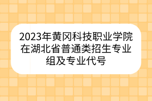 2023年黃岡科技職業(yè)學(xué)院在湖北省普通類招生專業(yè)組及專業(yè)代號(hào)