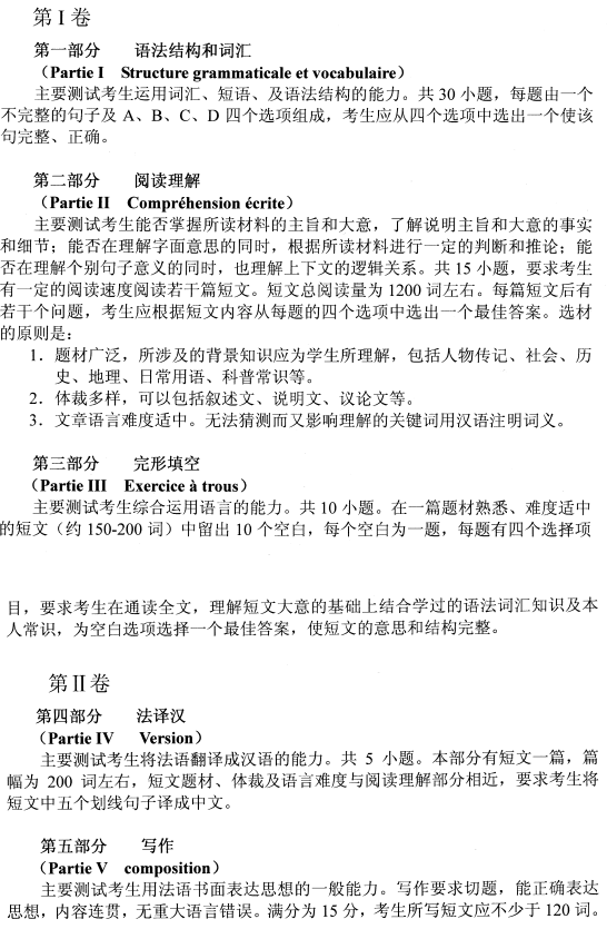 湖北成人學位法語考試大綱