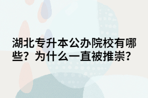 湖北專升本公辦院校有哪些？為什么一直被推崇？