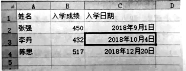 在設(shè)置了日期格式的C3單元格誤輸入了數(shù)字“6789”并確認(rèn)后，C3單元格顯示的內(nèi)容是()。